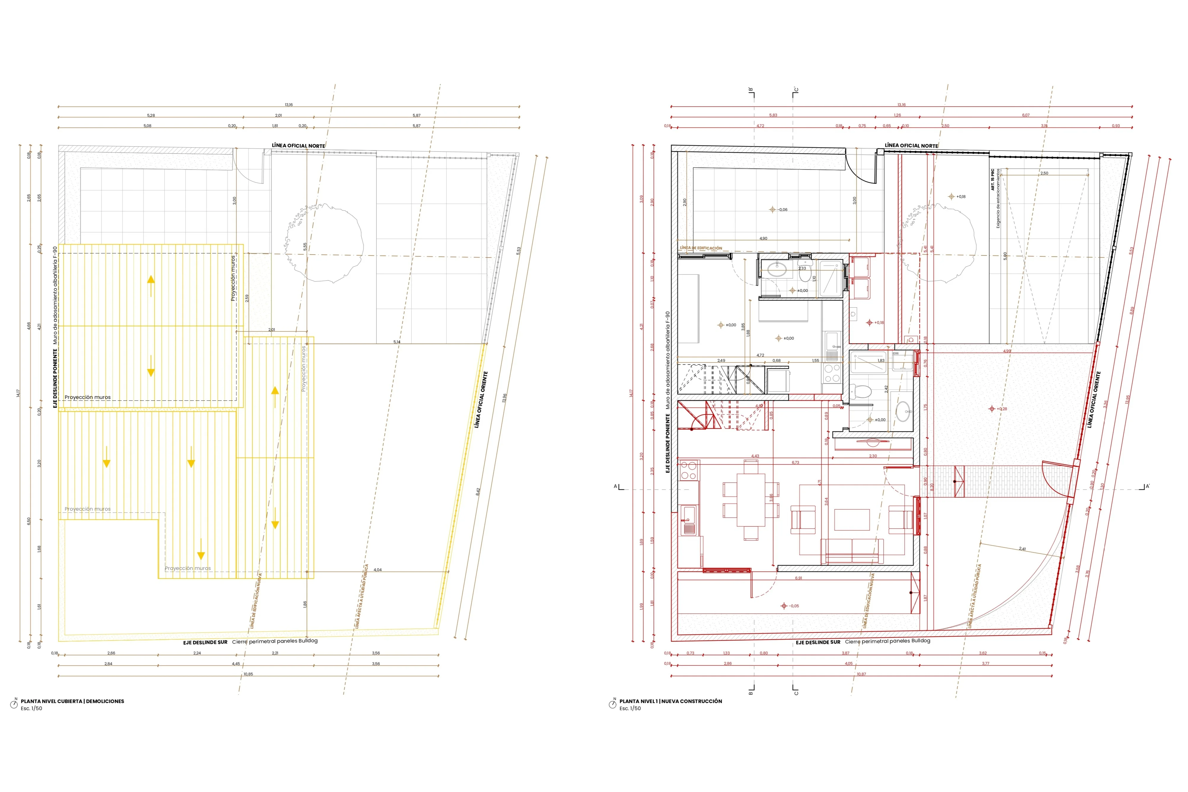 Plano de planta con superficies destacadas para regularización, Casa San Pedro