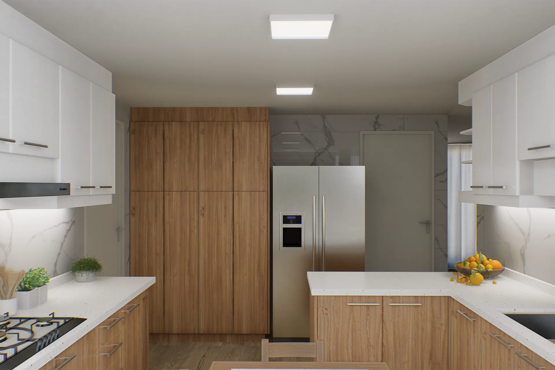 Refrigerador empotrado y muro de mármol, Cocina La Quebrada