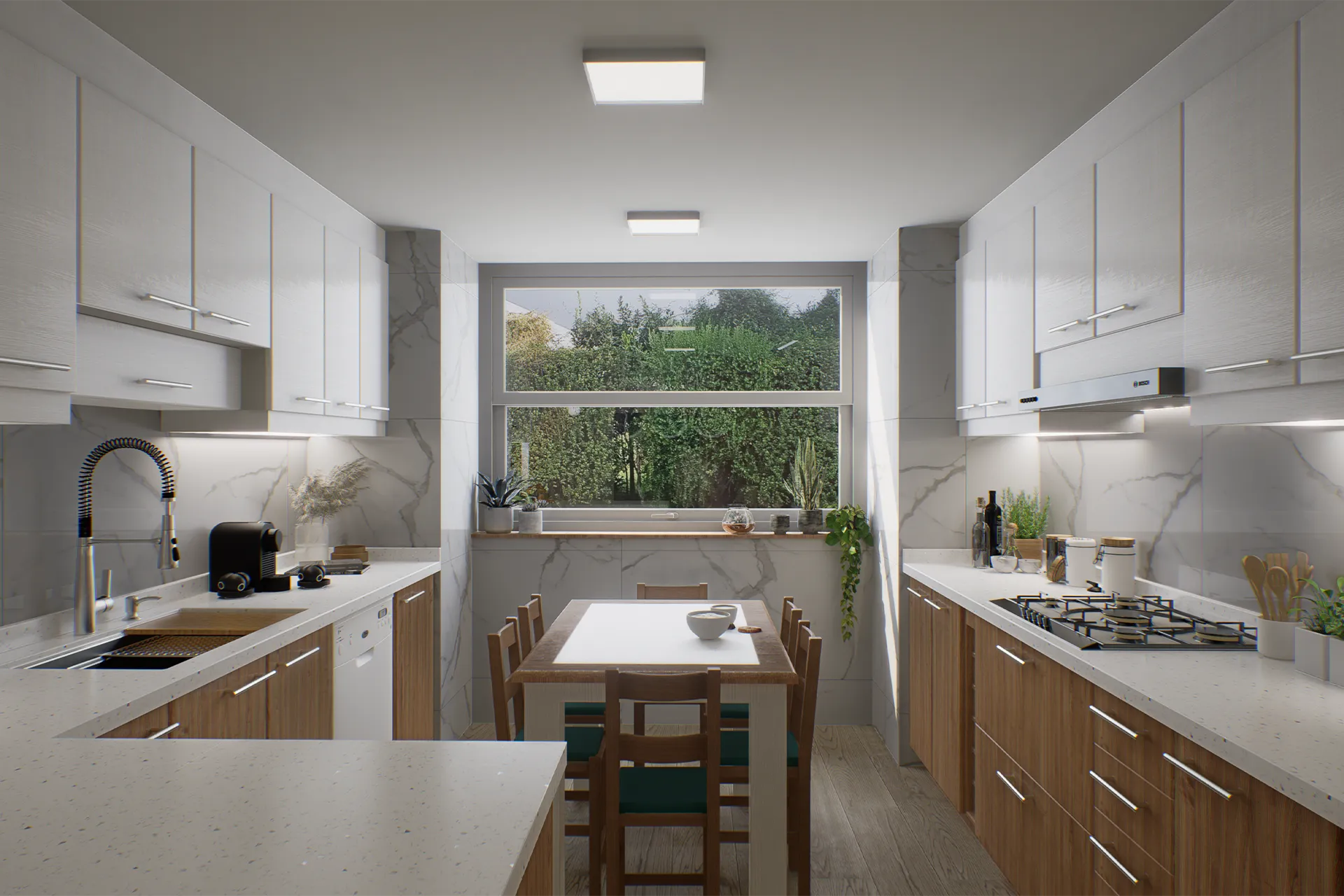 Cocina con ventana panorámica y muebles de madera, Cocina La Quebrada